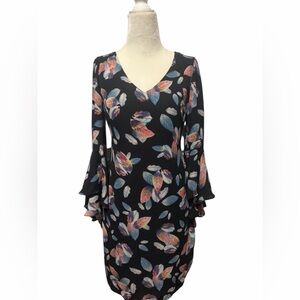 Nicole Miller New York Size 6 V-Neck Long Sleeve Flutter Bell Flowy Dress